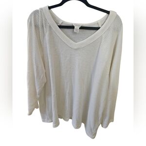 Caslon Waffle Knit Long Sleeve V Neck Oversized Top Women Plus Size 3X